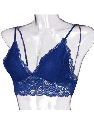 Bras Women Plus Size Vest Wireless Bra Lingerie V-Neck Underwear Sleepwear - Blue - CS1922WDMTK $12.24