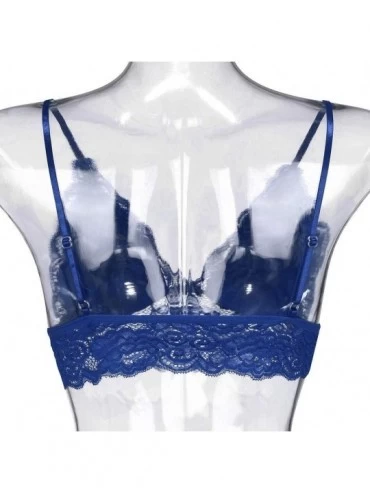 Bras Women Plus Size Vest Wireless Bra Lingerie V-Neck Underwear Sleepwear - Blue - CS1922WDMTK $12.24