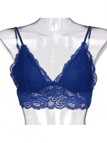 Bras Women Plus Size Vest Wireless Bra Lingerie V-Neck Underwear Sleepwear - Blue - CS1922WDMTK $12.24