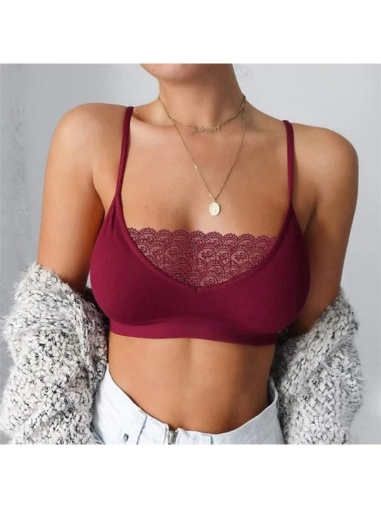 Camisoles & Tanks Sexy Lingerie Women Elastic Cage Bra Lace Camisole Tank Tops Bra Bustier - Wine - C81960DRNOW $9.35