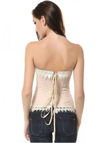 Bustiers & Corsets Women's&Ladies Fashion Trim Victorian Overbust Floral Lace Corset Bustier Top - Beige - C118KI93GD7 $31.18