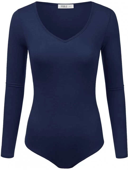 Shapewear Womens Stretchy V-Neck Soft Knit Bodysuit with Plus Size - Awsbsl013_navy - CJ1935OS9DI $18.88