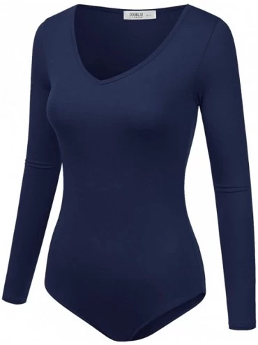 Shapewear Womens Stretchy V-Neck Soft Knit Bodysuit with Plus Size - Awsbsl013_navy - CJ1935OS9DI $18.88