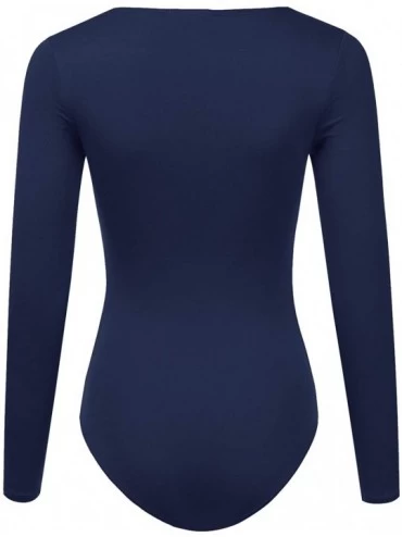 Shapewear Womens Stretchy V-Neck Soft Knit Bodysuit with Plus Size - Awsbsl013_navy - CJ1935OS9DI $18.88