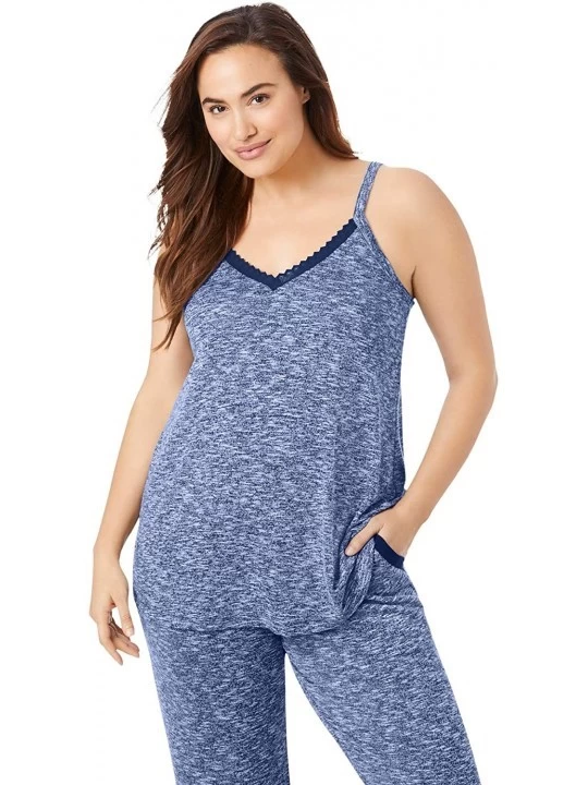 Tops Women's Plus Size Marled Lace-Trim Sleep Tank Pajama Top - Evening Blue Marled (1476) - C21900U8WEG $23.54