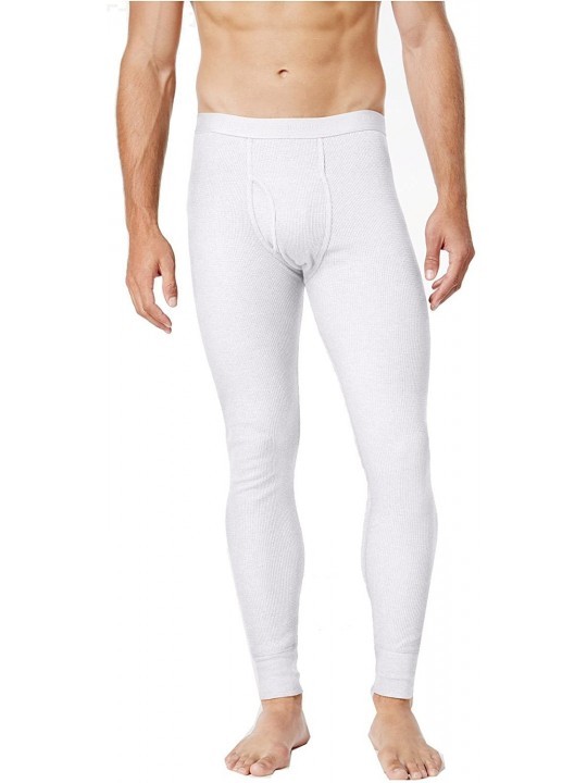 Mens Pajama Waffle Thermal Pants - White - C0185QEKTAH