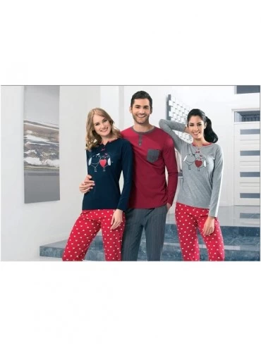 Sleep Sets NBB Men's 2 Piece Comfortable Holiday Jersey Cotton Knit Lounge Sleep Long Sleeve Pajama Set - Red 2 - CK12NDSNJMT...