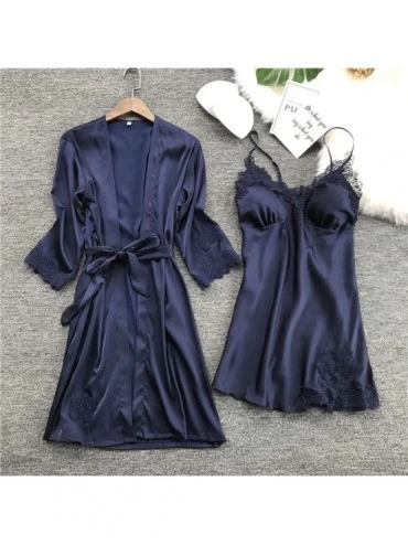 Baby Dolls & Chemises Sleepwear Lingerie Women Satin Robe Dress Babydoll Nightdress Kimono Set M Green - C618MENSADC $13.51