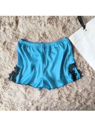 Shapewear Lady Pajama Set- Womens Sleepwear Cami and Shorts Set Solid Strap Nightwear Cami Top Sleepwear Sets - Blue - C218OI...