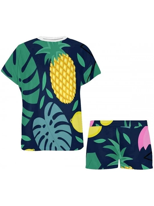 Sets Flamingo- Pineapple- Lemon- Palm Leaves Women Pajama Set Tops Casual T Shirt Sleepwear - Multi 1 - C319CDHS3R5 $32.34