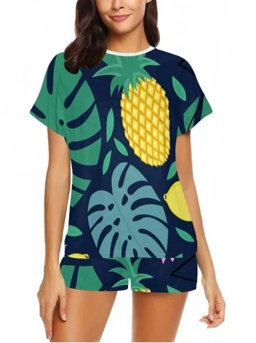 Sets Flamingo- Pineapple- Lemon- Palm Leaves Women Pajama Set Tops Casual T Shirt Sleepwear - Multi 1 - C319CDHS3R5 $32.34