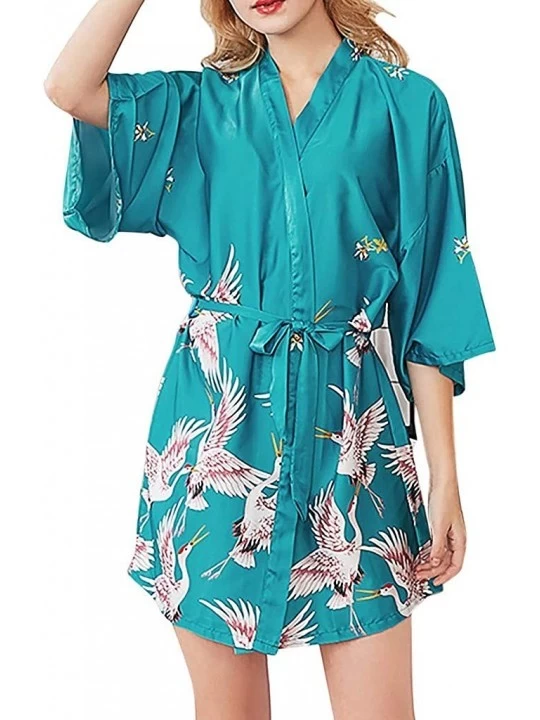 Robes Bride Bridesmaid Wedding Party Bathrobe with Belt Fashion Printed Mini Dress Robe Nightgown - Blue - CN198H92XHO $19.97