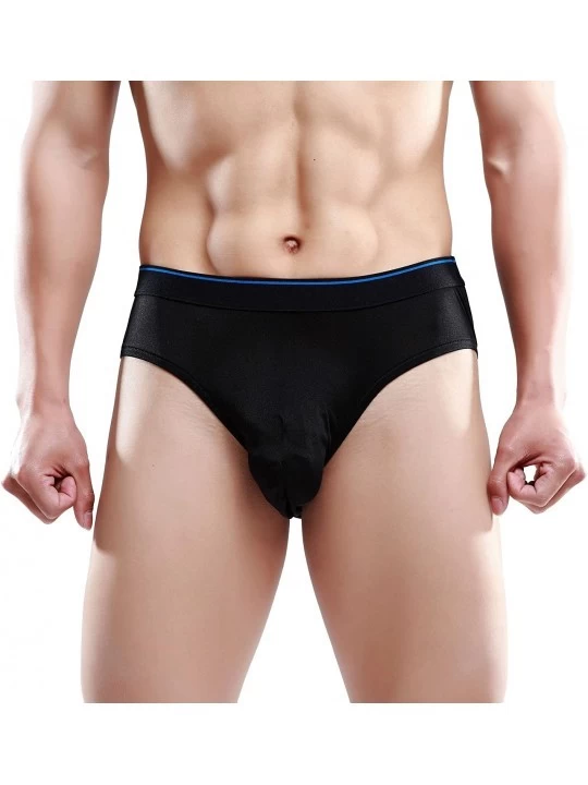 Briefs Men's Silk Knit Wide Waistband Briefs - Black - CG11L3872J7 $16.34