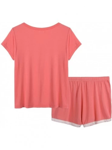 Sets Women's Bamboo Pajama/Pj/Sleep Set - Short Sleeve/V Neck/Satin Trim - Coral - CD190R6G6C2 $28.60