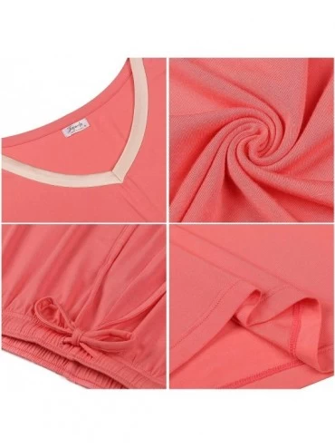 Sets Women's Bamboo Pajama/Pj/Sleep Set - Short Sleeve/V Neck/Satin Trim - Coral - CD190R6G6C2 $28.60