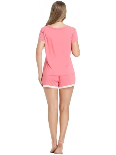 Sets Women's Bamboo Pajama/Pj/Sleep Set - Short Sleeve/V Neck/Satin Trim - Coral - CD190R6G6C2 $28.60