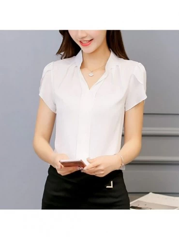 Garters & Garter Belts Fashion Womens Casual Chiffon Short Sleeve Splice Lace Crop Top Blouse - White-b - CN18SXNH387 $12.14