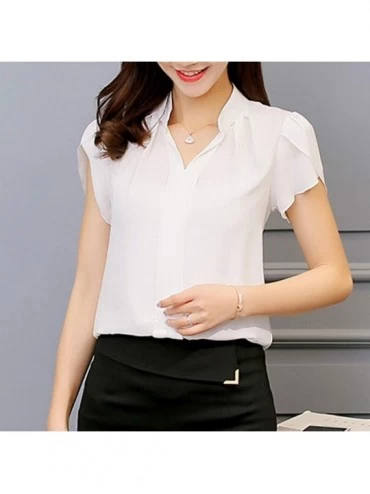 Garters & Garter Belts Fashion Womens Casual Chiffon Short Sleeve Splice Lace Crop Top Blouse - White-b - CN18SXNH387 $12.14