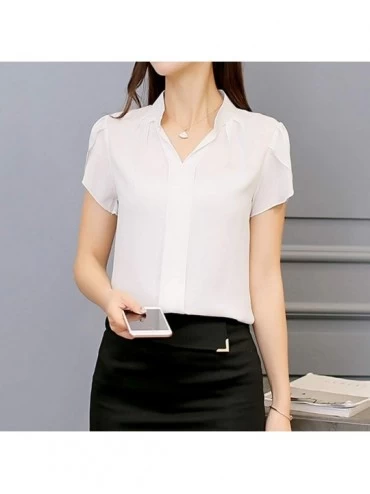 Garters & Garter Belts Fashion Womens Casual Chiffon Short Sleeve Splice Lace Crop Top Blouse - White-b - CN18SXNH387 $12.14