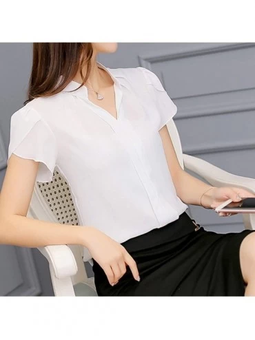 Garters & Garter Belts Fashion Womens Casual Chiffon Short Sleeve Splice Lace Crop Top Blouse - White-b - CN18SXNH387 $12.14