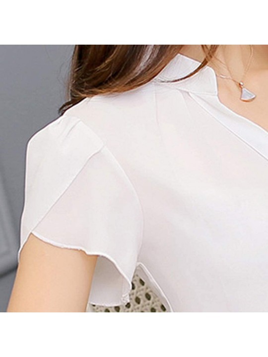 Fashion Womens Casual Chiffon Short Sleeve Splice Lace Crop Top Blouse White B Cn18sxnh387 1829