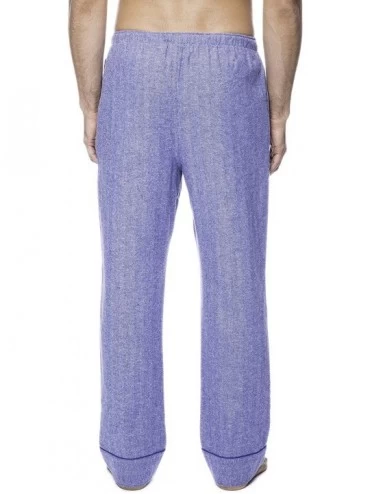 Sleep Sets 100% Cotton Mens Flannel Pajama Pants with Pockets & Drawstring - Herringbone Blue - CN12I8ZCF0D $14.68