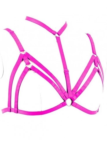 Bras Adjustable Size Punk Gothic Clothing Carnival Party Harness Bra Women Caged Bralette - Rose Red - CN18R3UTZYU $18.02