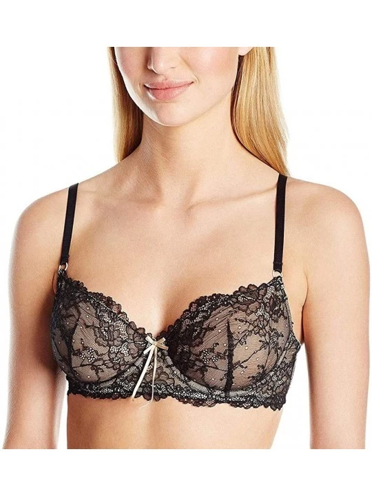 Bras Natural French Lace Underwire Bra H20-1166B - Black/Toasted Almond - CA12DQVOM4V $24.38