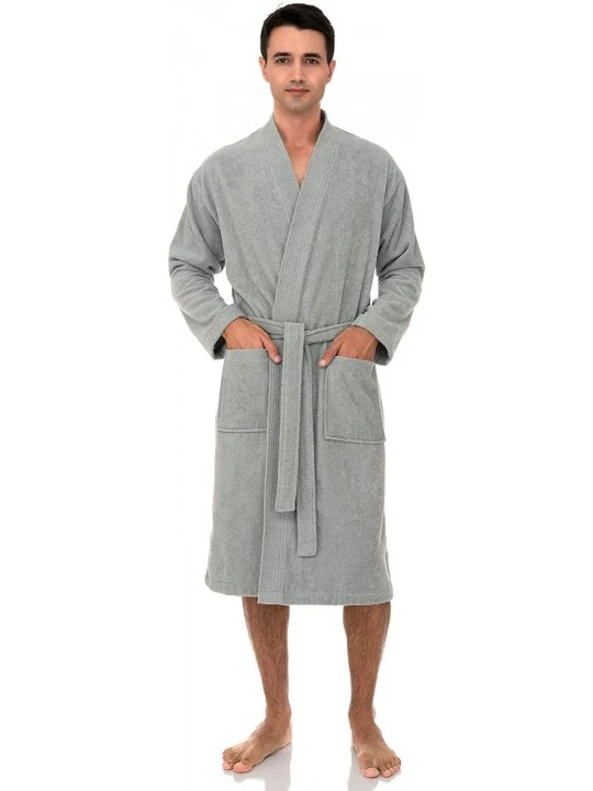 Robes Men's Robe- Turkish Cotton Terry Kimono Bathrobe - Storm Gray - CH12N41E827 $33.39