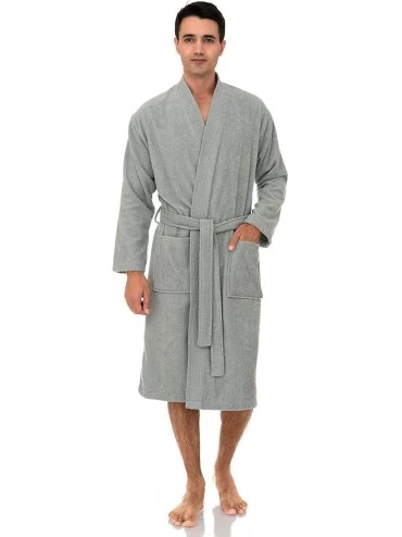 Robes Men's Robe- Turkish Cotton Terry Kimono Bathrobe - Storm Gray - CH12N41E827 $33.39