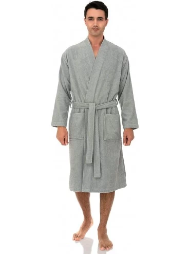 Robes Men's Robe- Turkish Cotton Terry Kimono Bathrobe - Storm Gray - CH12N41E827 $33.39