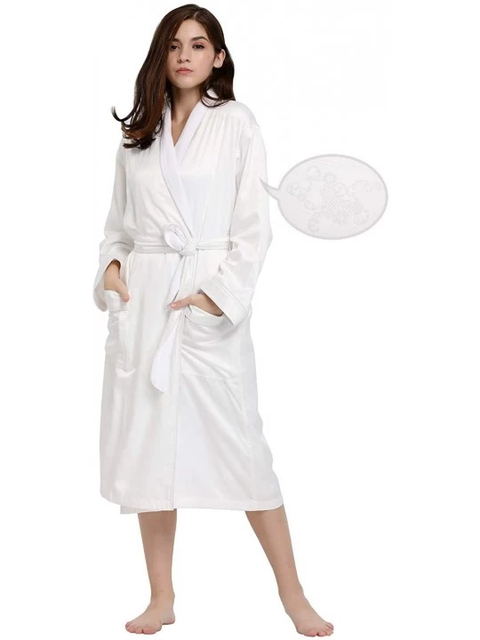 Robes Luxurious Tencel and Terry Cloth Kimono Jacquard Women's Bathrobe - White - CI18Y4RX2QR $38.77