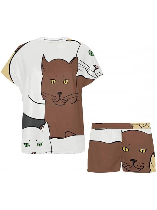 Nightgowns & Sleepshirts British Cats Women Sleepwear Lounge Short Sleeve Pajama Set Night Shirt - Multi 1 - CA19CDHEACM $47.33