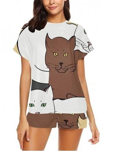 Nightgowns & Sleepshirts British Cats Women Sleepwear Lounge Short Sleeve Pajama Set Night Shirt - Multi 1 - CA19CDHEACM $47.33