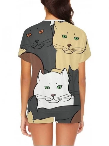 Nightgowns & Sleepshirts British Cats Women Sleepwear Lounge Short Sleeve Pajama Set Night Shirt - Multi 1 - CA19CDHEACM $47.33