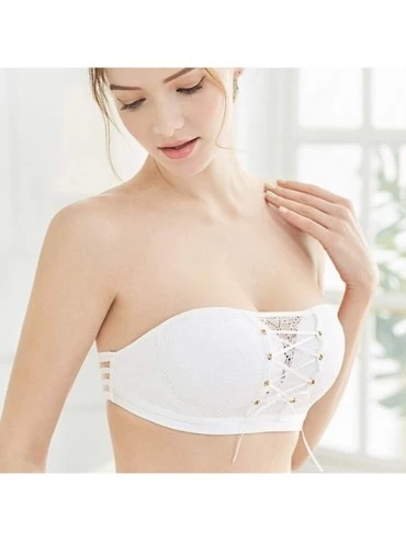 Bras Bandeau Bra Womens Sexy Seamless Wireless Bandage Lace-up Tube Top Strapless Bras Push Up Front Invisible Bra - White - ...
