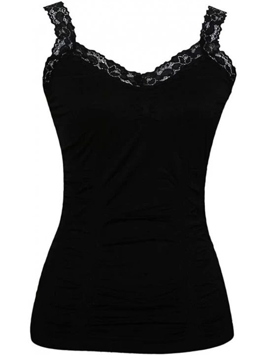 Camisoles & Tanks Womens Lace Trim Camisoles (Free Size - Black - CQ11KQPZ0M9 $10.26