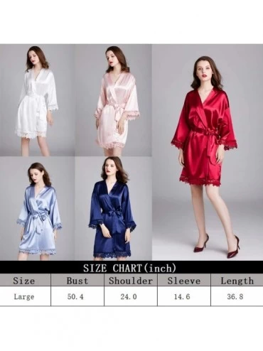 Robes Women's Pure Color Short Satin Robes V-Neck Kimono Bride Bridesmaid Nightgown - Blue - CD190X3IDR4 $26.02