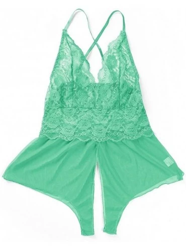 Baby Dolls & Chemises Womens Plus Size Lingerie V Neck Lace Sexy Babydoll Sleepwear S-3XL - Green - CK18GA6I7DH $20.87