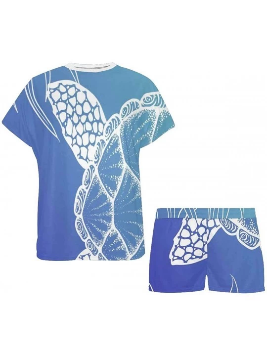 Sets Sea Turtle in Line Art Style Women Cute Skin-frinendly Pajama Shorts- Pjs for Women - Multi 1 - C819CH4W494 $36.00