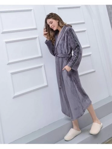 Robes Hooded Robes Plush Bathrobe Warm Fleece Sleepwear Robe - Gray - C618Y650AM0 $39.64