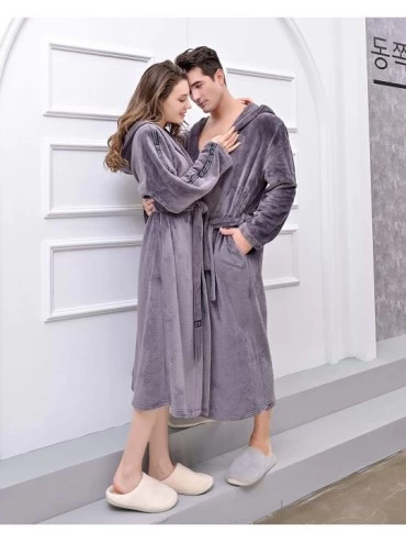 Robes Hooded Robes Plush Bathrobe Warm Fleece Sleepwear Robe - Gray - C618Y650AM0 $39.64