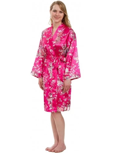 Robes Women's Robe- Vintage Satin Floral Robe 36" - Fuchsia - CQ11AZTLIHL $34.66