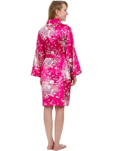 Robes Women's Robe- Vintage Satin Floral Robe 36" - Fuchsia - CQ11AZTLIHL $34.66