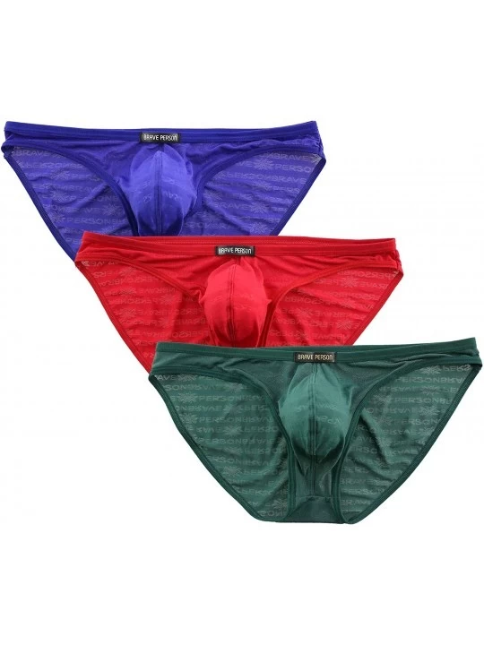 Bikinis Sexy Breathable Gauze Fabric Printing Briefs Men's Bikini Underwear B1124 - Green/Red/Blue - C112GRCZG8H $18.41