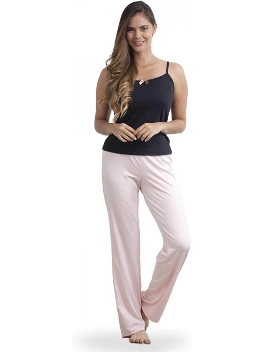 Sets Pajama Cami Tank Top Short Sleeve with Long Pants Set - Beige-black - CT18SWEE4KE $17.78