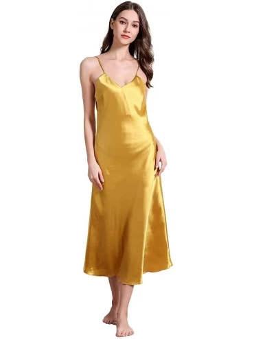 Nightgowns & Sleepshirts Women's Satin Lingerie Elegant V-Neck Lounge Dress Long Nightgown Spaghetti Strap Chemise Nightdress...