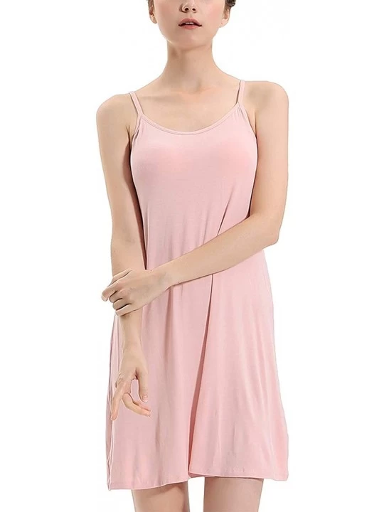 Slips Womens Full Slip Dress Built-in Bra Chemisole Sleepwear Adjustable Spaghetti Strap Nightgown - Pink - C1198GDC228 $21.39