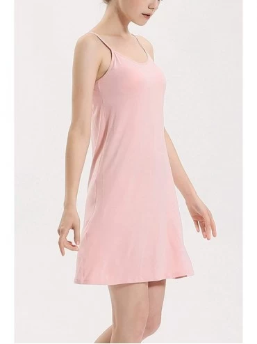 Slips Womens Full Slip Dress Built-in Bra Chemisole Sleepwear Adjustable Spaghetti Strap Nightgown - Pink - C1198GDC228 $21.39