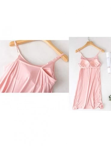 Slips Womens Full Slip Dress Built-in Bra Chemisole Sleepwear Adjustable Spaghetti Strap Nightgown - Pink - C1198GDC228 $21.39